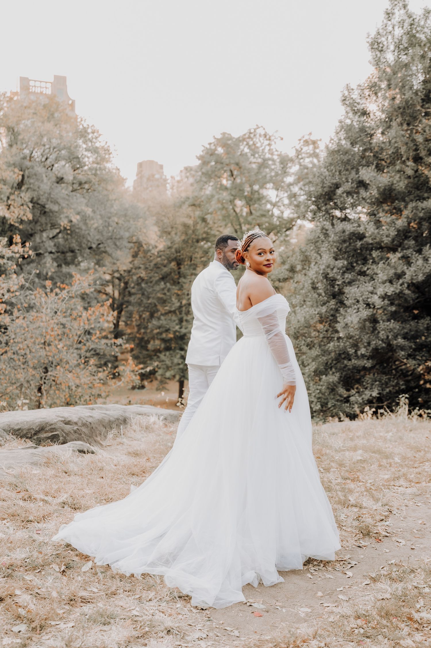 Black woman bride in wedding dress