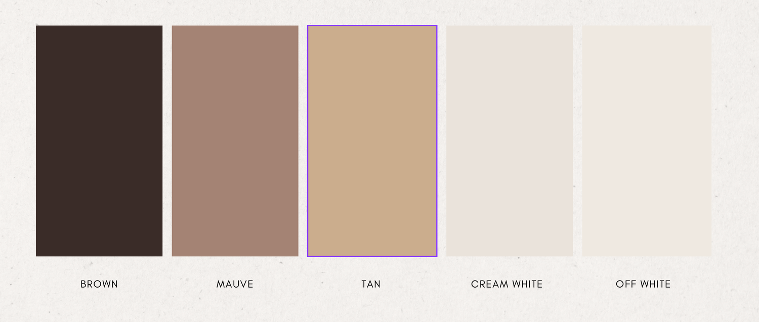 Warm neutral color palette featuring dark brown, rose taupe, and sandy beige.