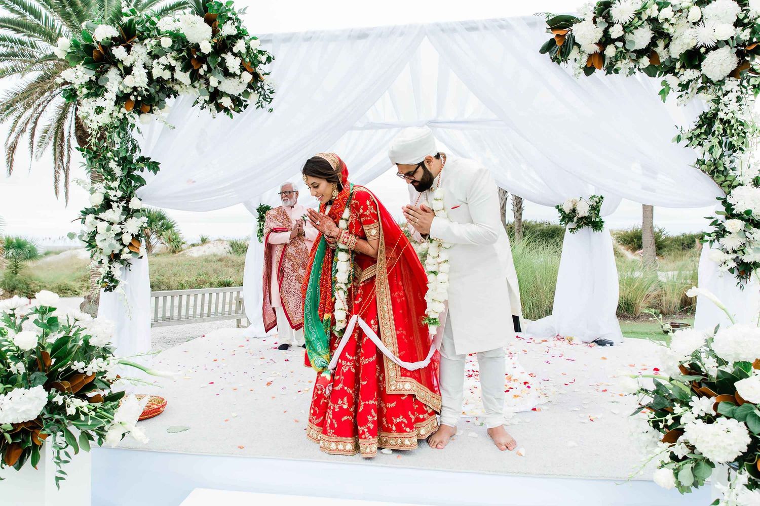 South Asian Indian wedding ceremony at the Jekyll Island Convention Center, featuring vibrant cultural details and traditional attire.