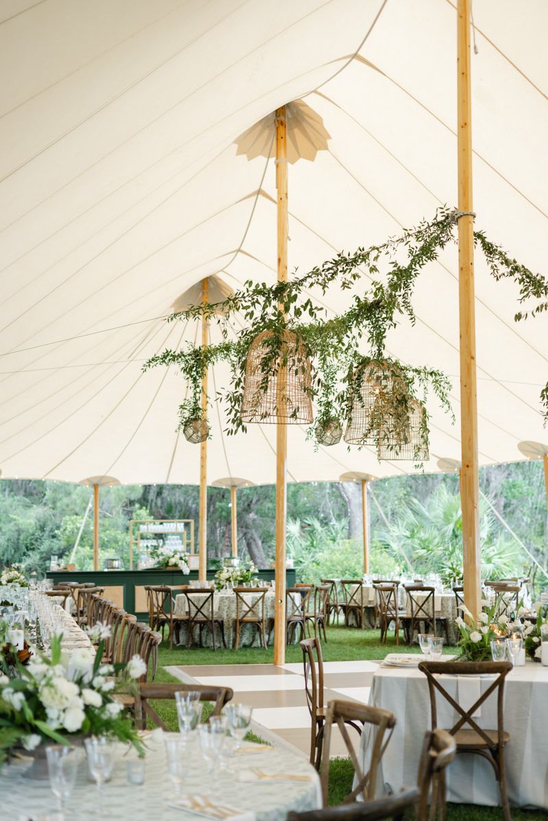 Sail tent with canvas and wood poles at a luxury wedding event in Savannah, Georgia. Captured by wedding photographers.