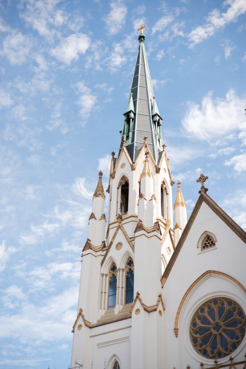 Wedding at historic St. John’s Basilica Cathedral in Savannah, Georgia. Documentary-style wedding photography.