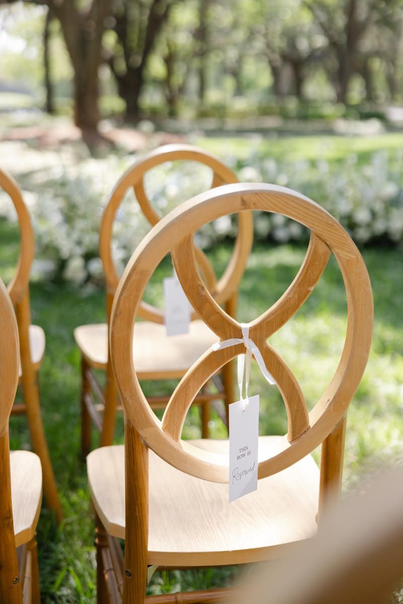 Outdoor wedding ceremony details at The Retreat, a Sea Island wedding venue. Elegant coastal celebration setting.