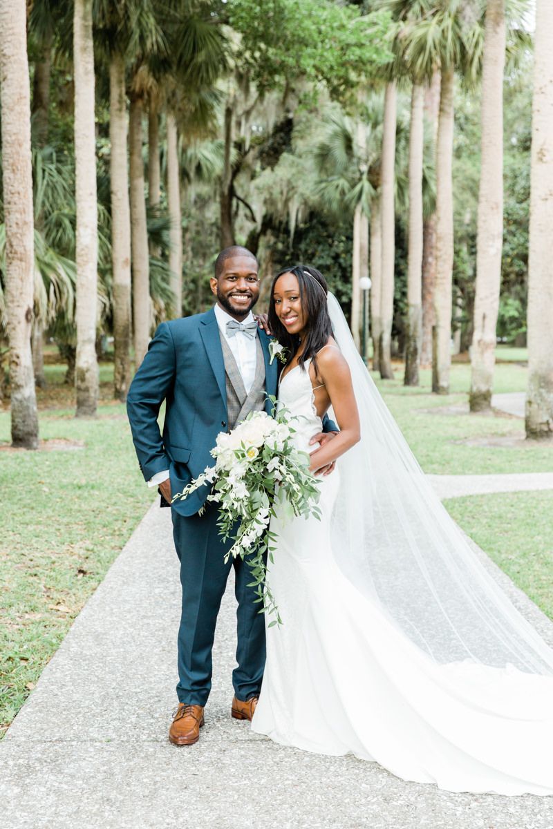 Elegant portrait of bride and groom at a luxury Jekyll Island wedding, captured by a wedding photographer in the Golden Isles.