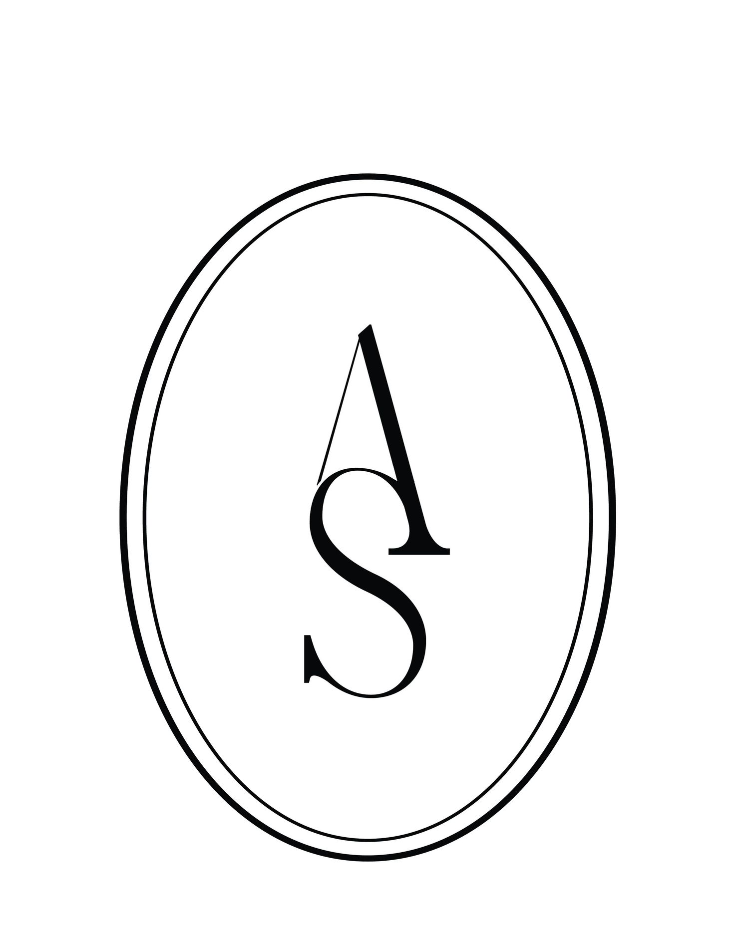 Minimalist oval logo design with intertwined AS initials in black and white.