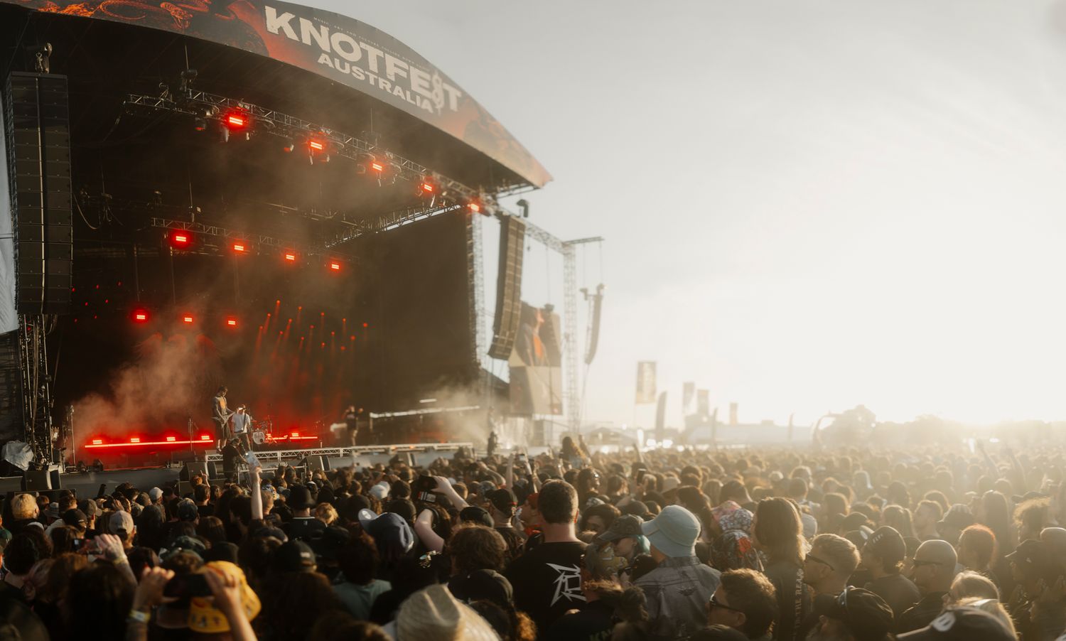 Wide shot of the main stage at Knotfest Australia in Melbourne during A Day To Remember's sunset set.
