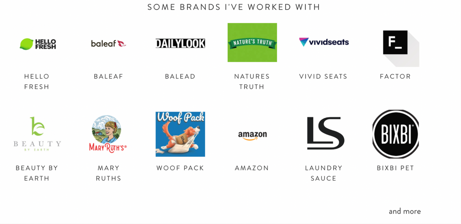 Brand partnership slide showing logos including Hello Fresh, Baleat, Dayton, Natures Truth, Vivid Seats, and more.