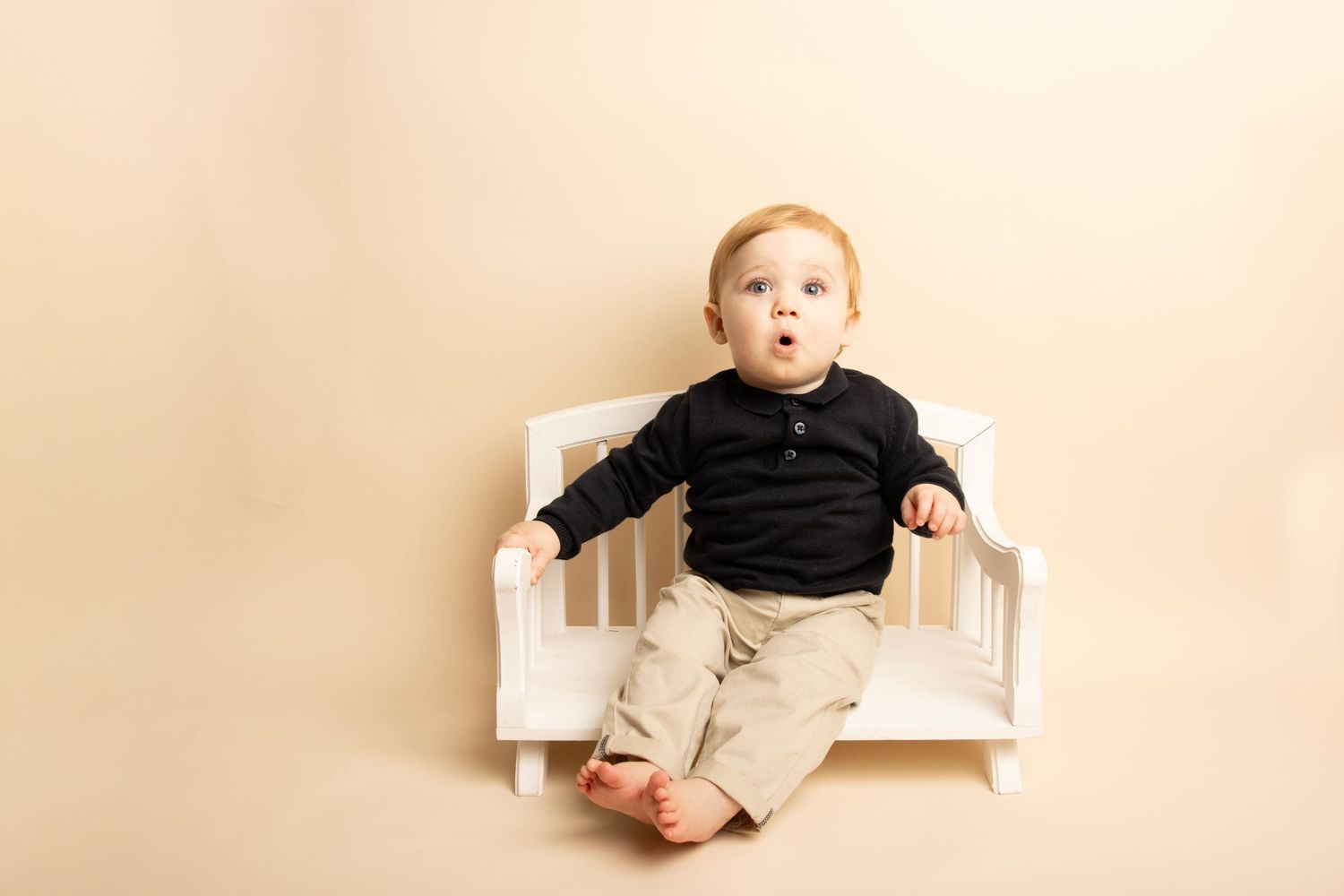 Sitting baby photographed in a studio milestone photography session Tower Blarney Cork