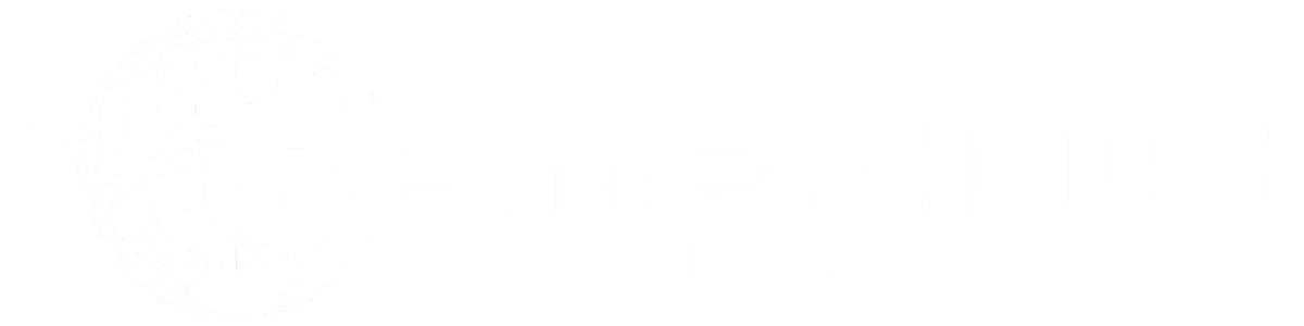 A minimalist white logo design on a clean white background.