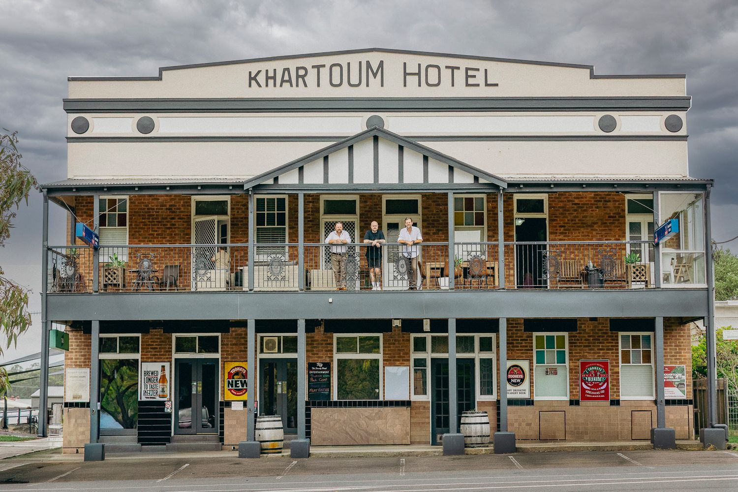 Historic two-story Khartoum Hotel building with wooden verandah and rustic facade in rural Australia.
