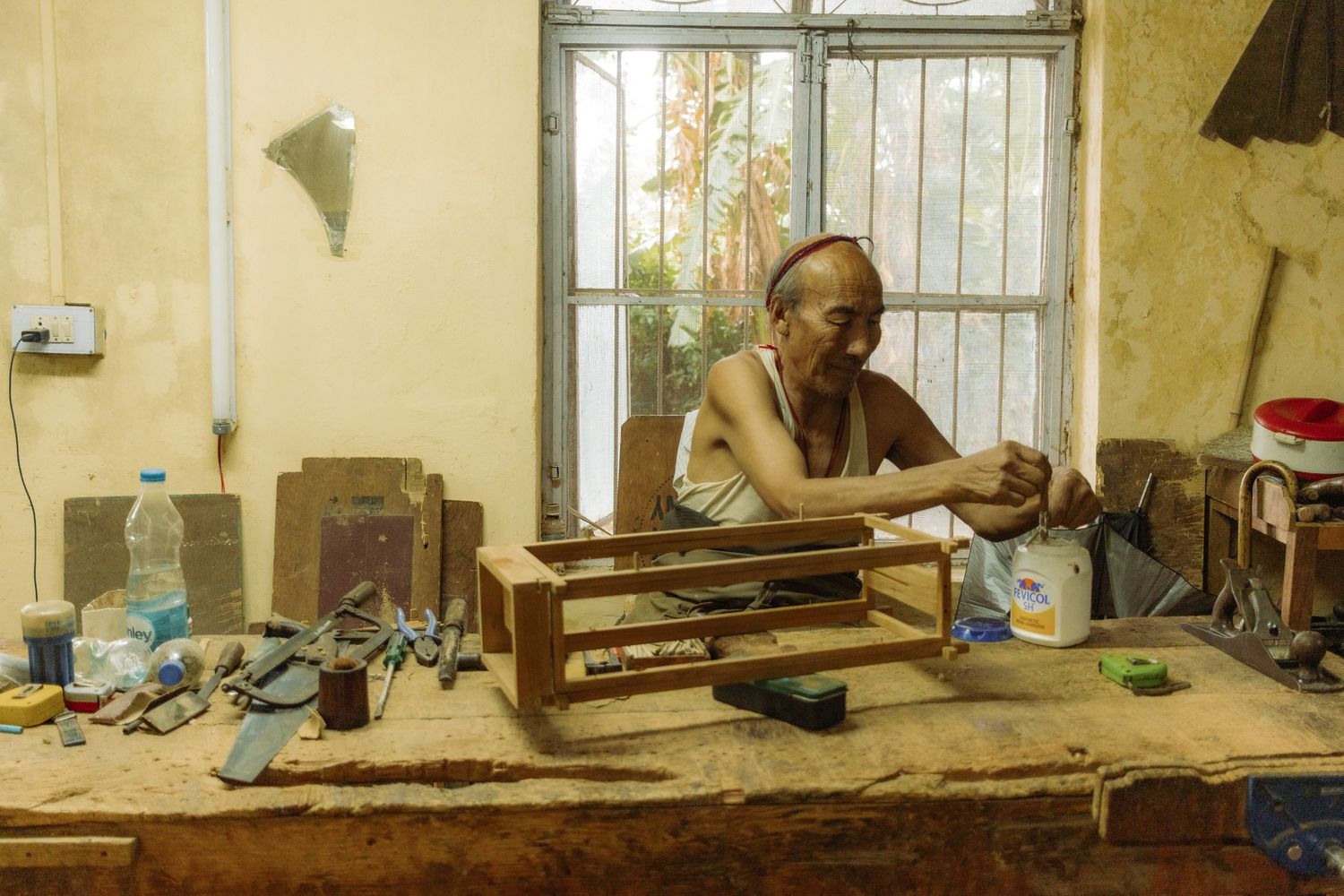 A wood worker in India