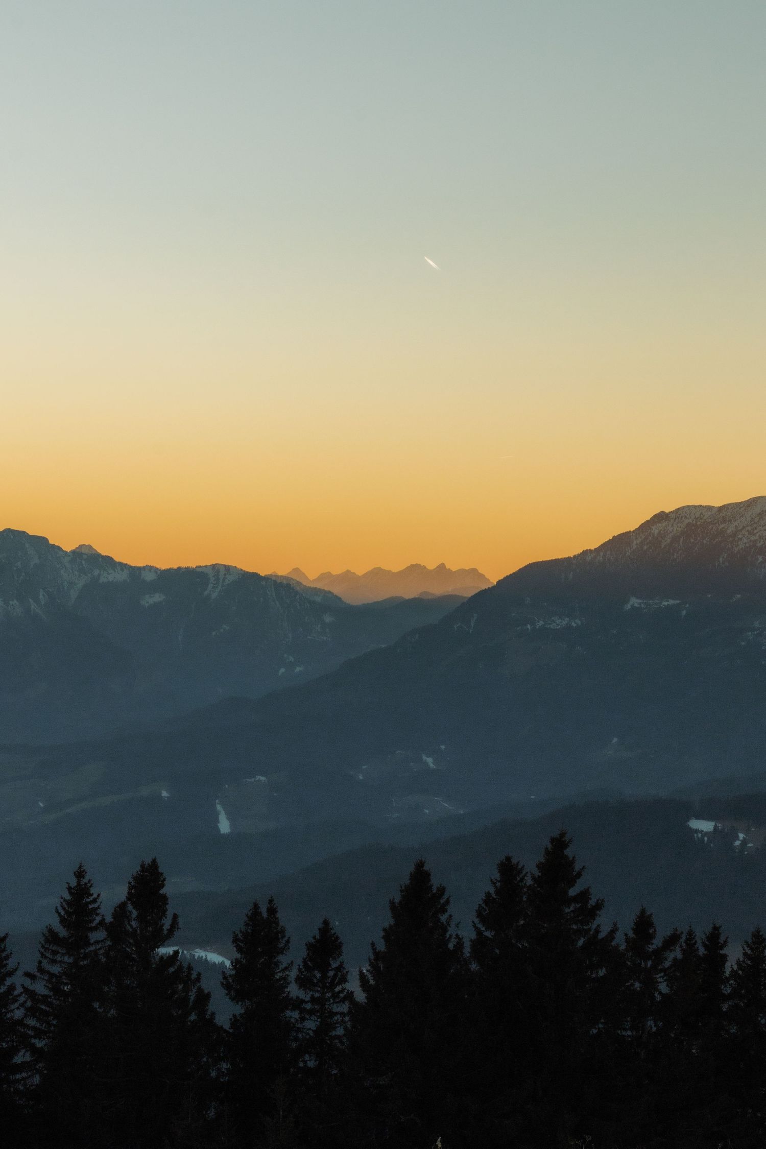 Sunset in the mountains in Slovenia
