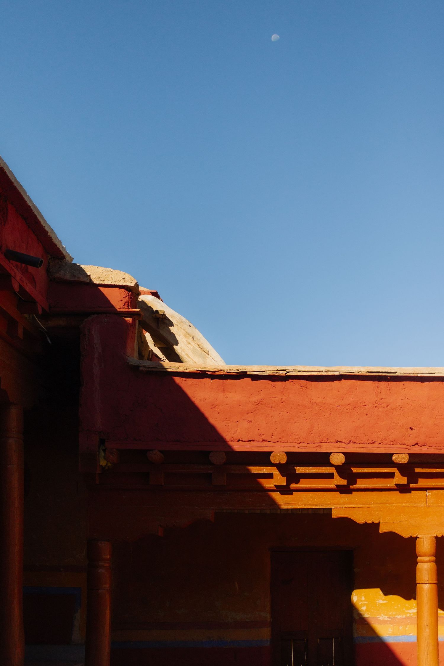 Shadows on a buddhist temple in india