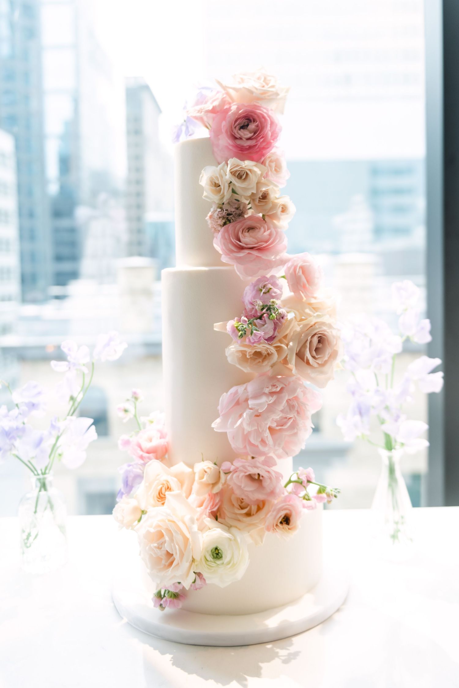 Floral cake detail at a bridal shower at The Chase in Toronto, photographed by a Toronto lifestyle and event photographer.