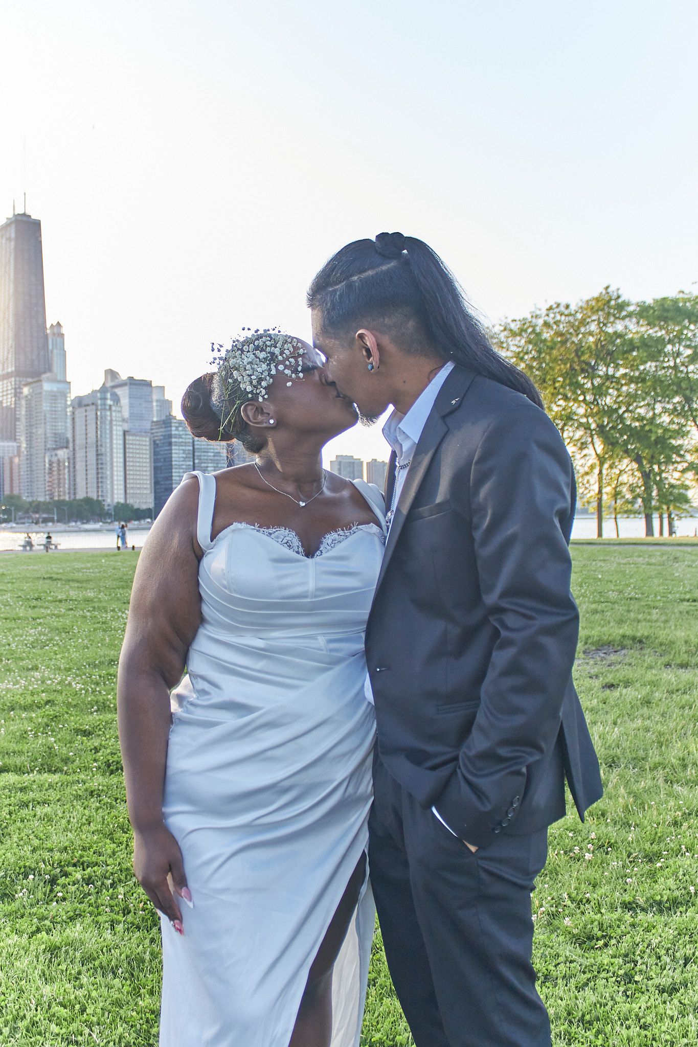 Married couple kissing