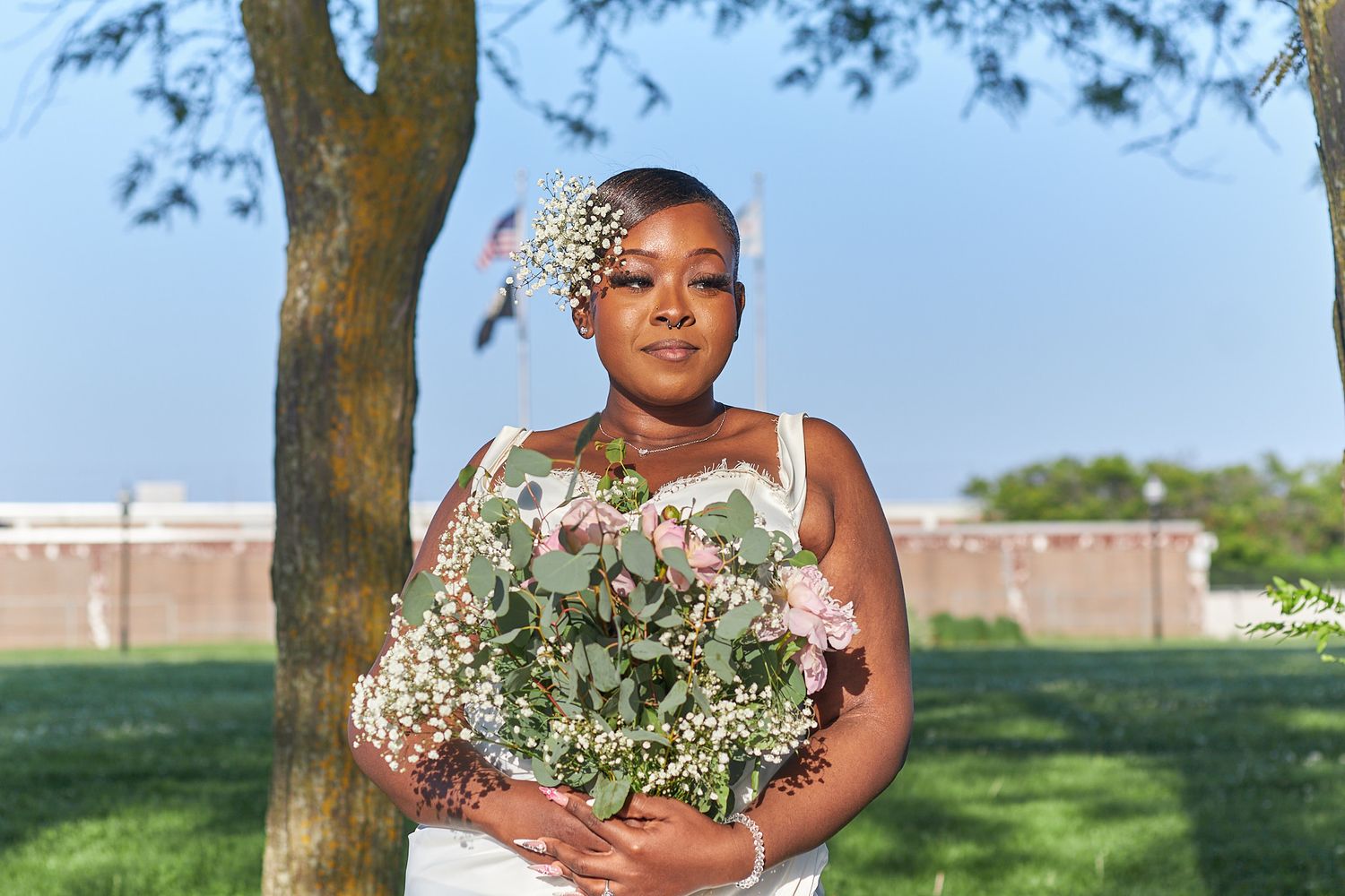 Bride looking off