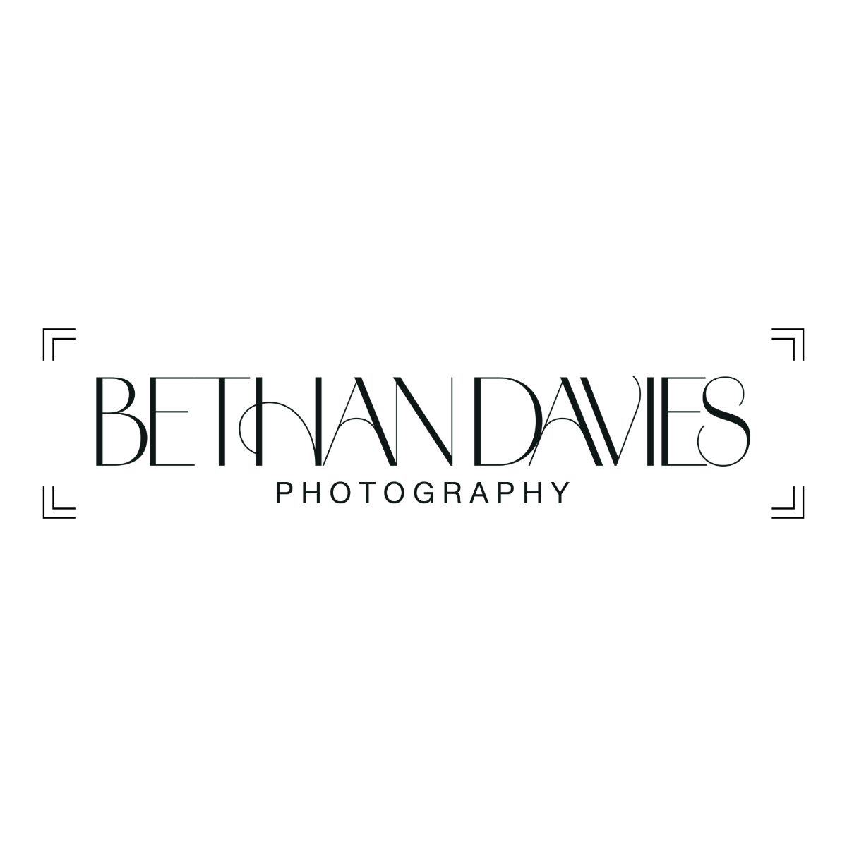 Bethan Davies Photography logo with elegant Art Deco typography on a white background.