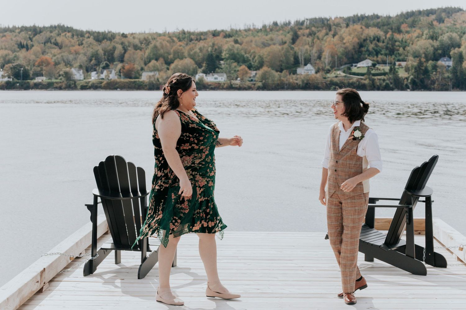 Bride and groom having their first look during their fall wedding.