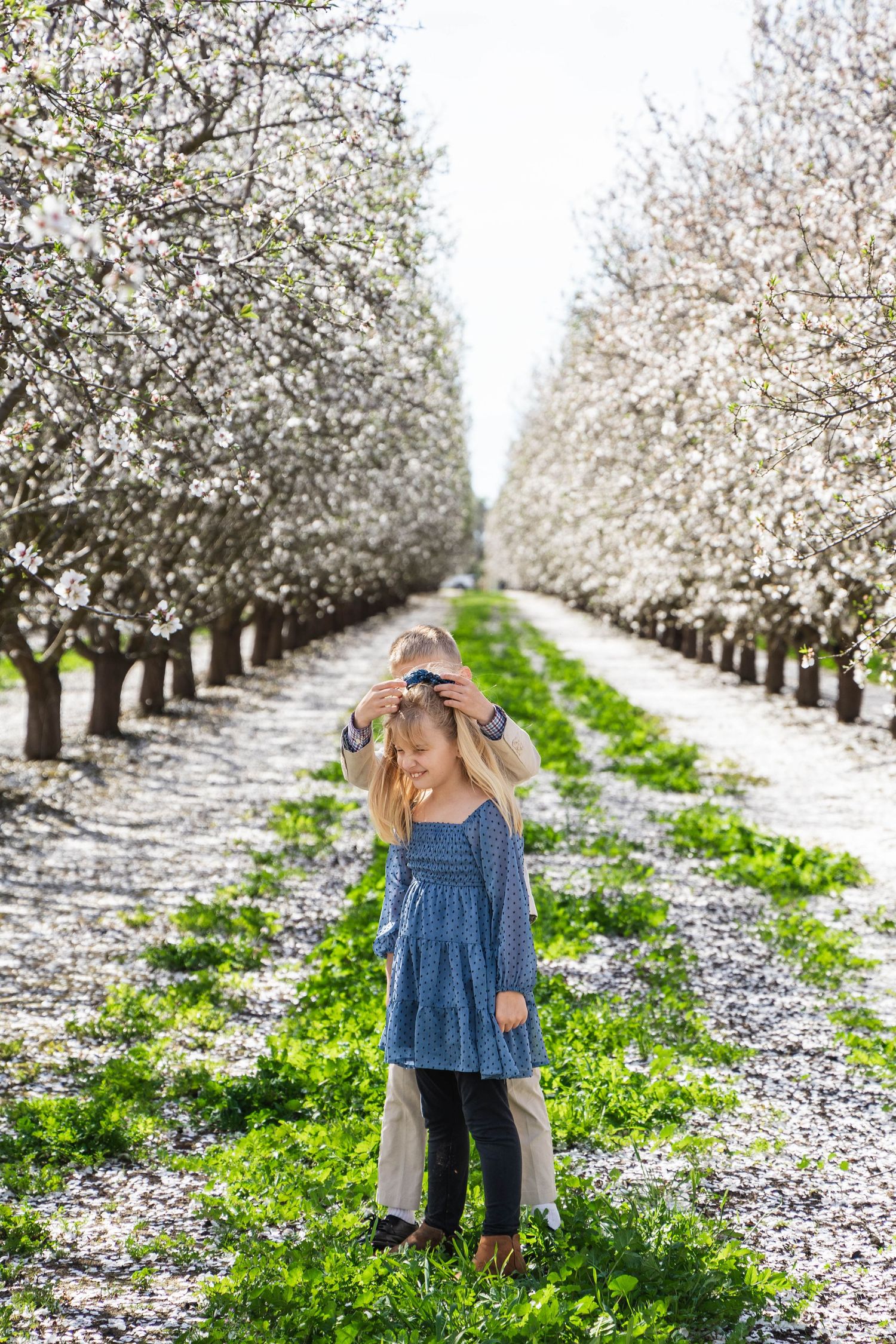 Kids visiting local almond orchards