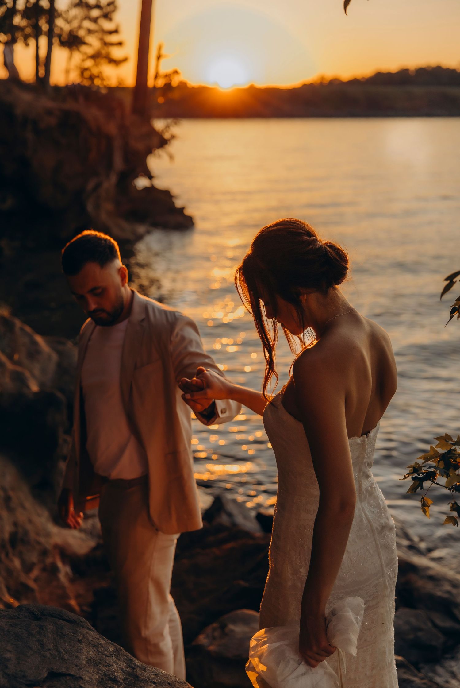 Romantic wedding couple portrait at sunset in North Georgia, Atlanta photographer.