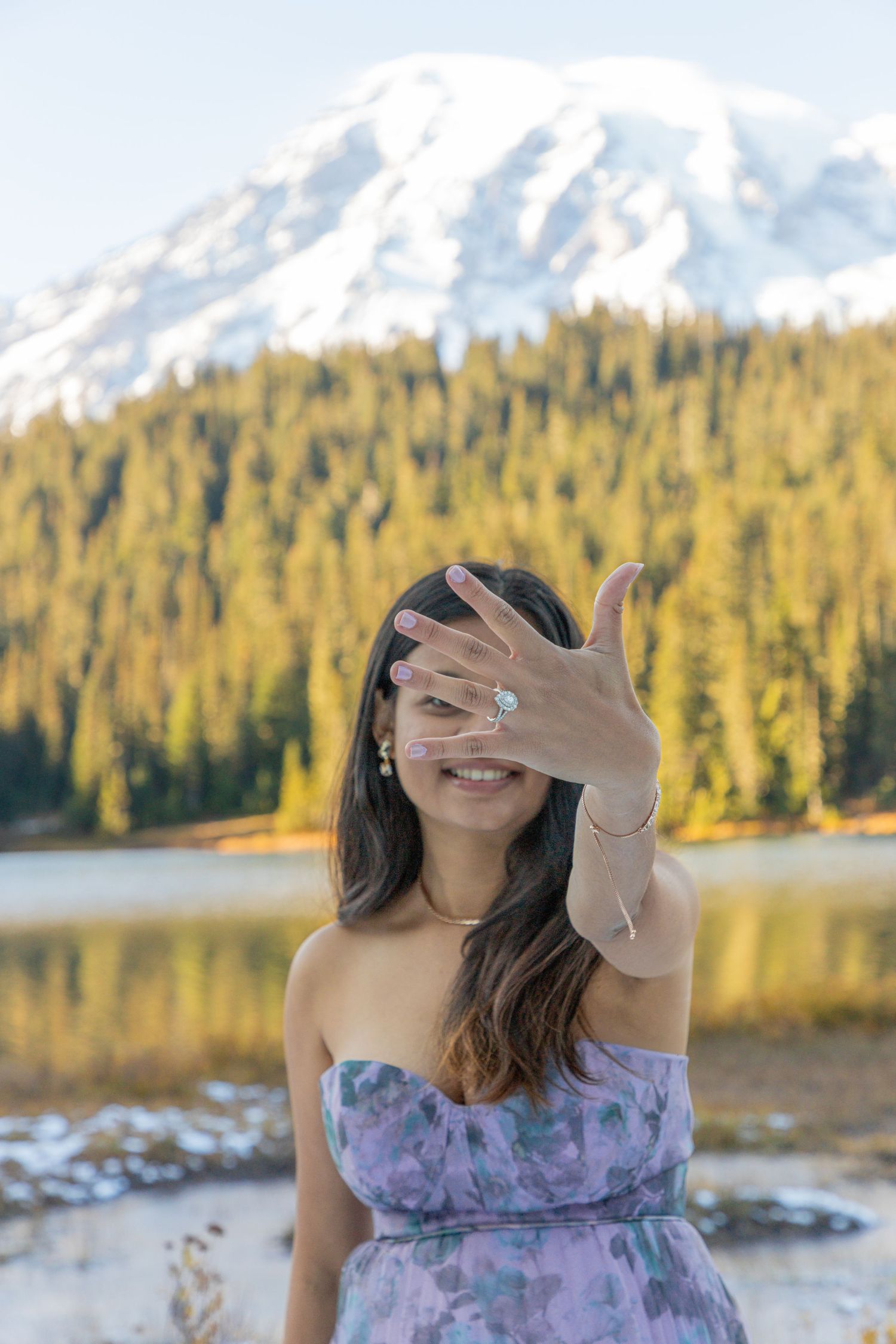 Romantic proposal session at Mount Rainier with alpine views, Washington