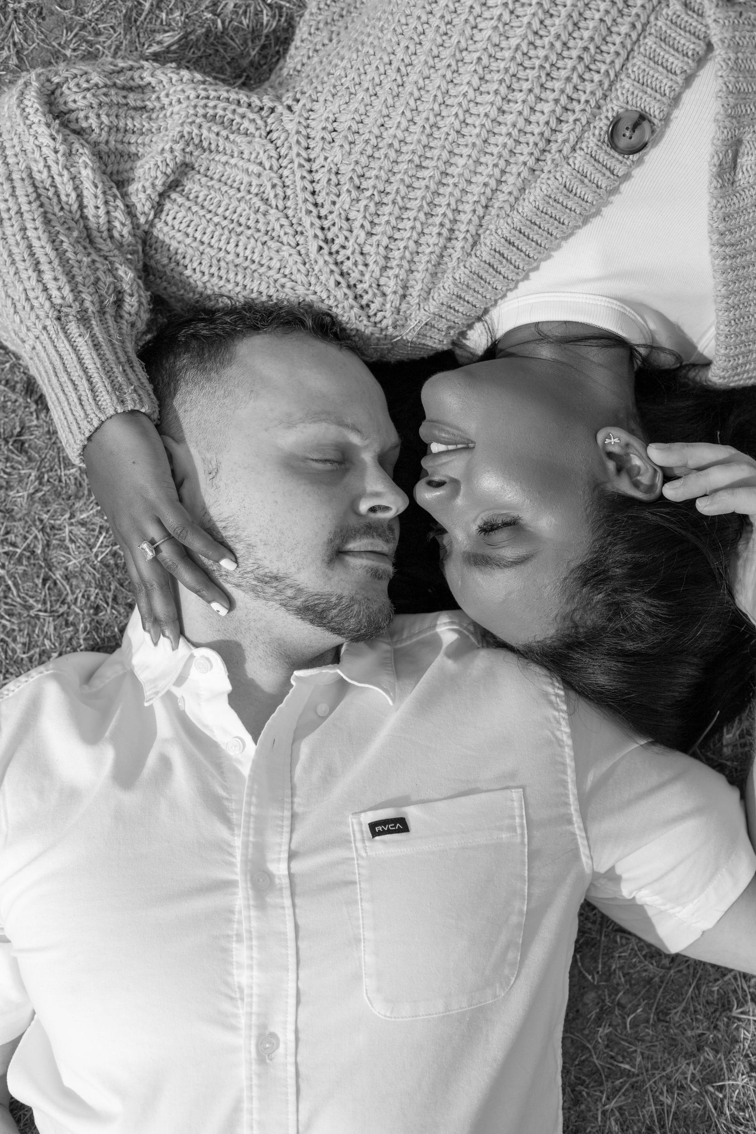Romantic engagement portraits at Discovery Park, Seattle couple embracing during their engagement session