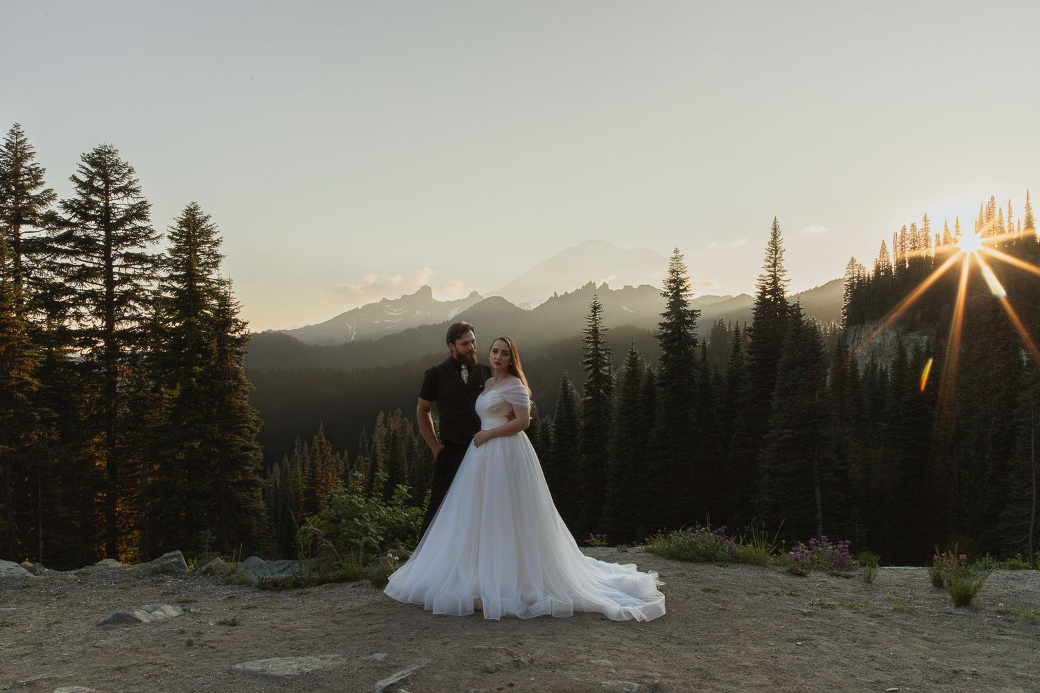 Intimate elopement session at Mount Rainier with scenic alpine views, Washington