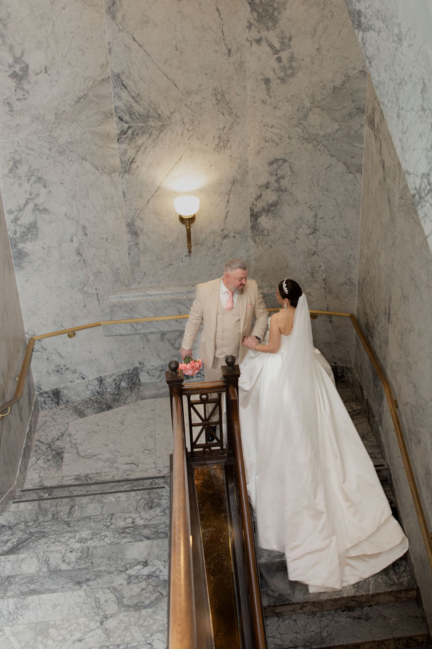 Olympia Capitol wedding portraits inside the Washington State Capitol building, intimate elopement couple in elegant marble interior