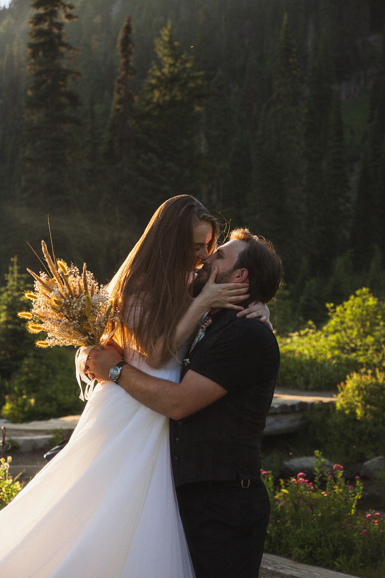 Elopement photoshoot at Mount Rainier National Park, Washington mountain setting