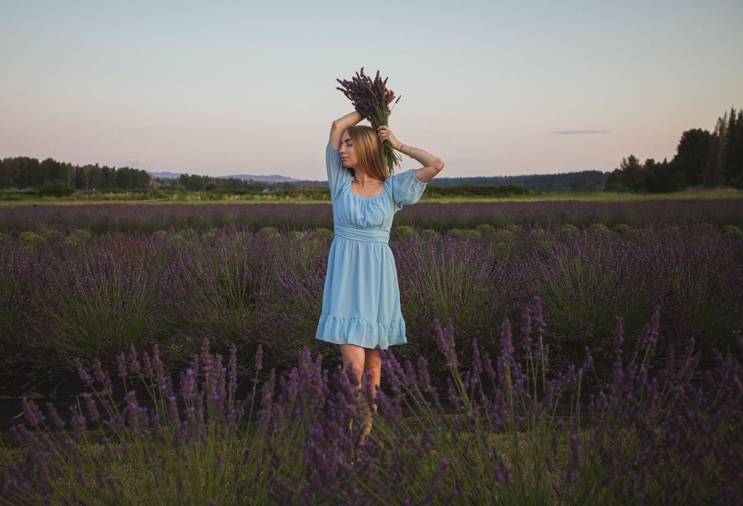 Woman’s portrait photoshoot at a lavender farm, dreamy lavender field portraits in Seattle