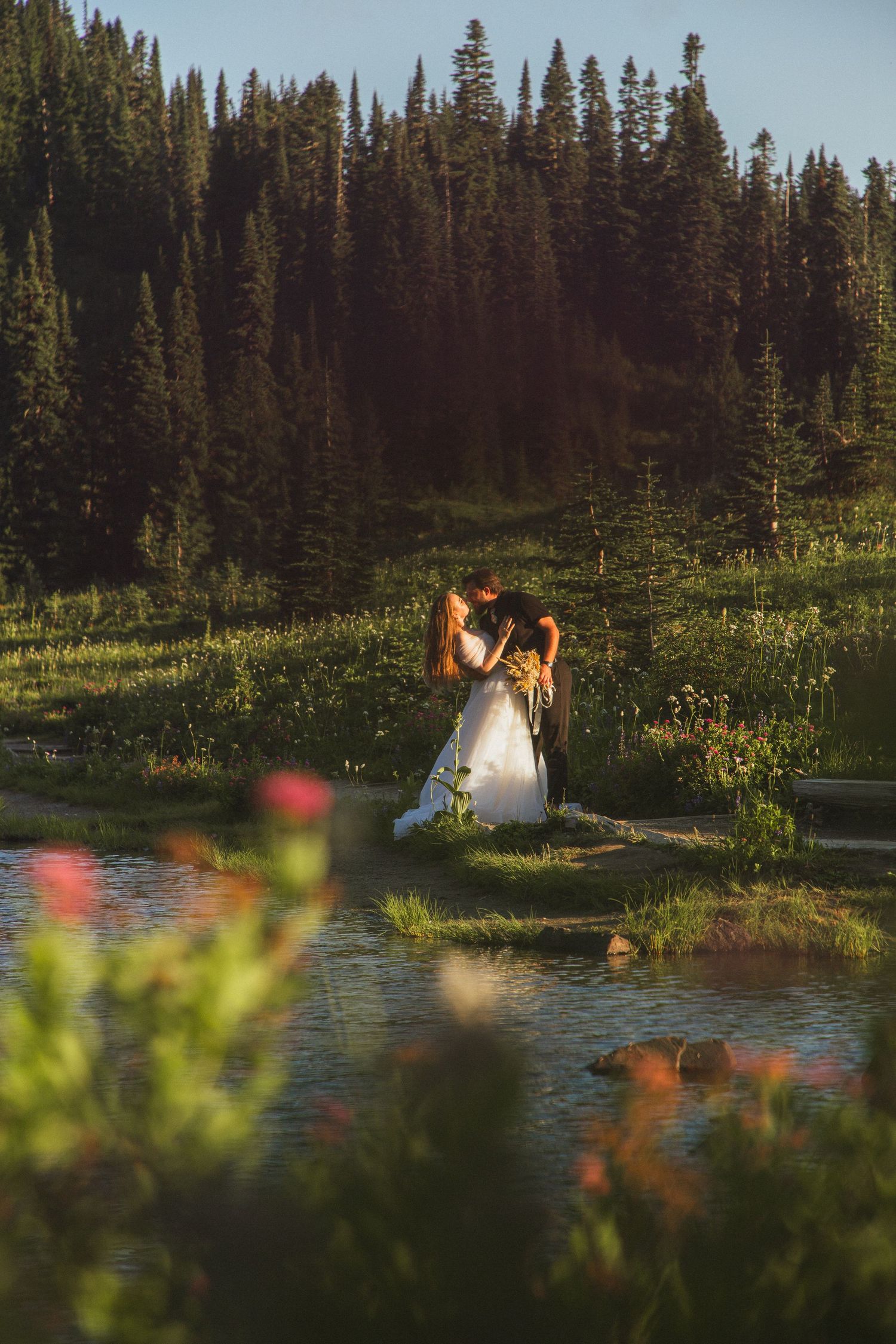 Elopement photos at Mount Rainier with mountain views, Washington