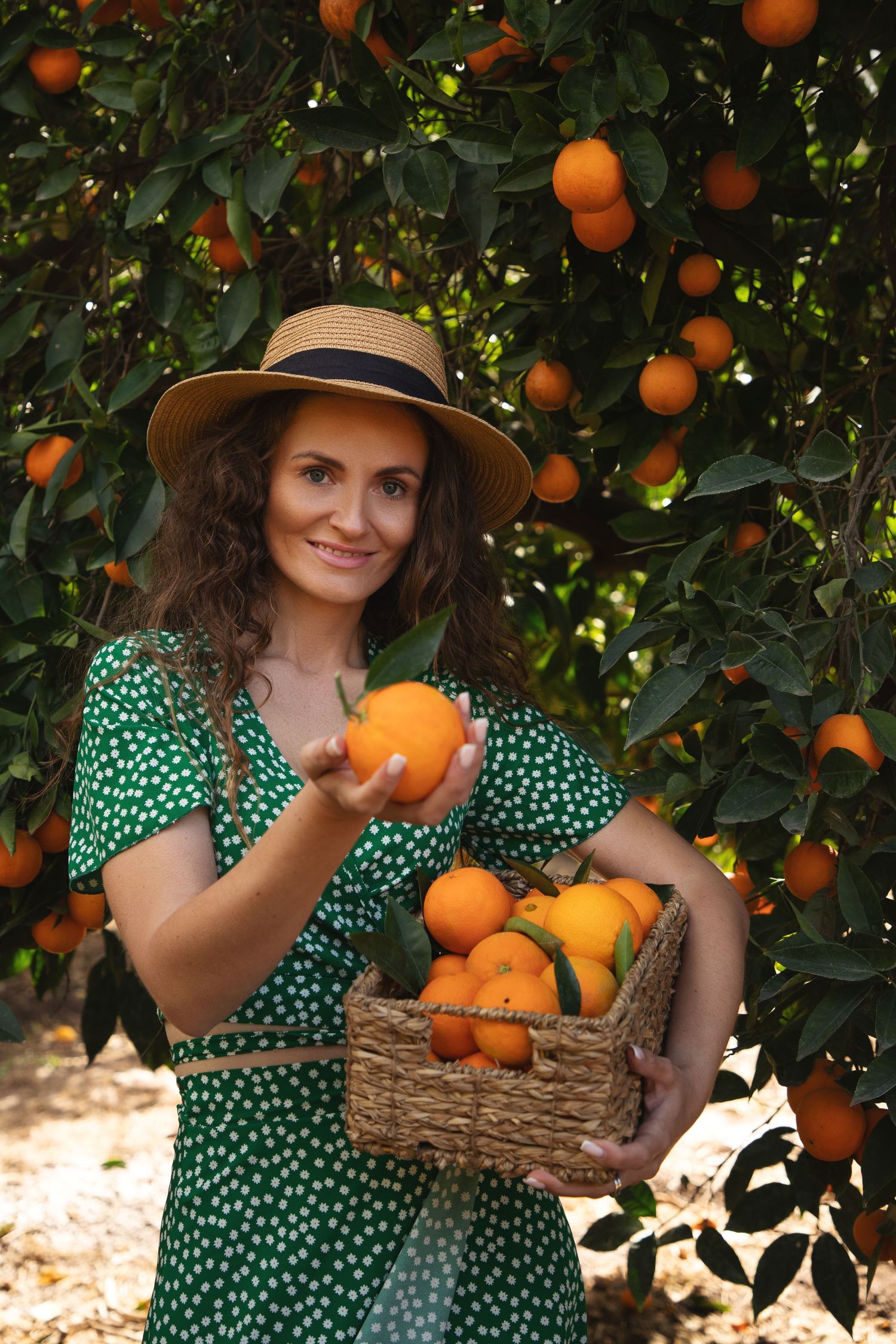 Woman’s portrait photoshoot in an orange grove, soft and romantic portraits by a Seattle photographer