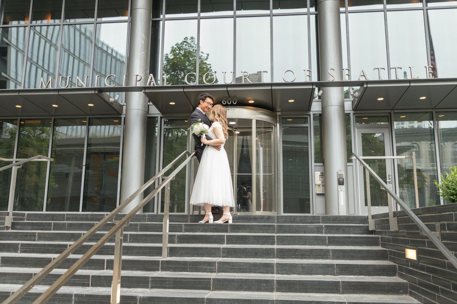 Seattle elopement photographer capturing an intimate courthouse wedding at Seattle Municipal Court downtown