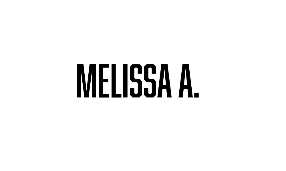 Bold black text reading MELISSA A. on a clean white background, minimalist typography logo design.