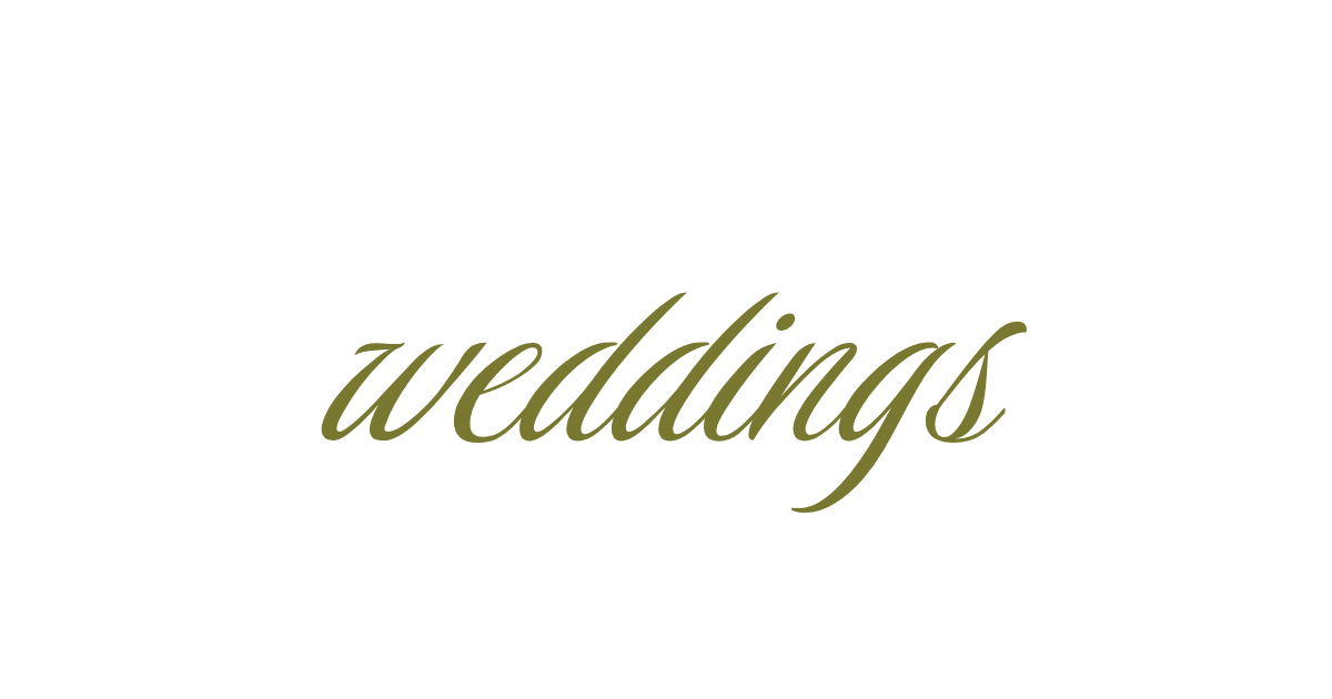 Elegant cursive weddings text logo in olive green on white background for wedding services.