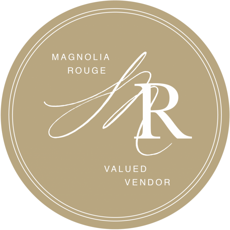 Magnolia Rouge Valued Vendor circular badge with elegant MR monogram logo.