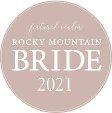 Rocky Mountain Bride 2021 featured vendor badge in soft blush pink.