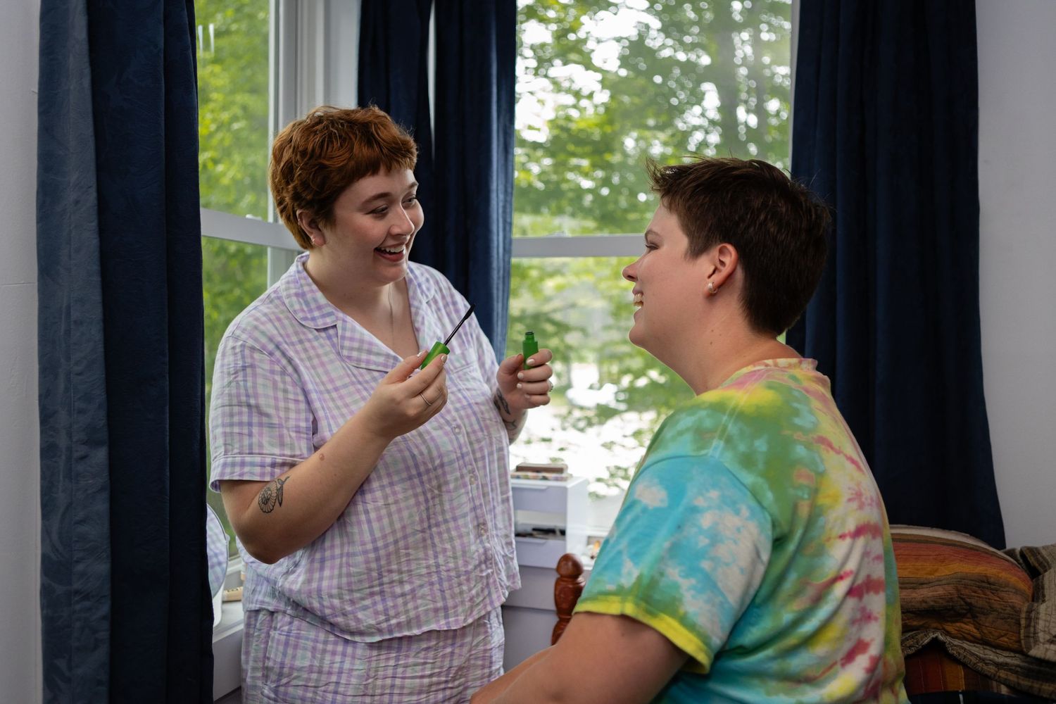 Natural light photo of wedding preparation moment.