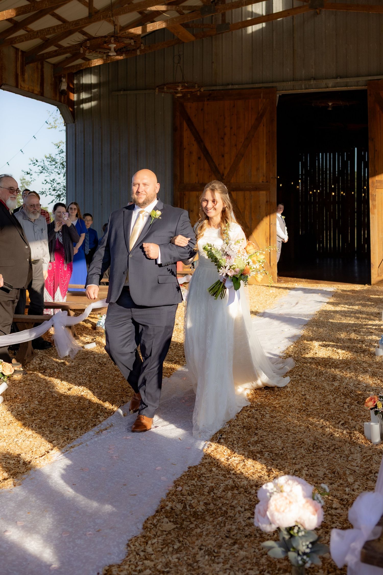 Father and bride walking down the aisle at Dalrymple Farms Enterprise, Alabama