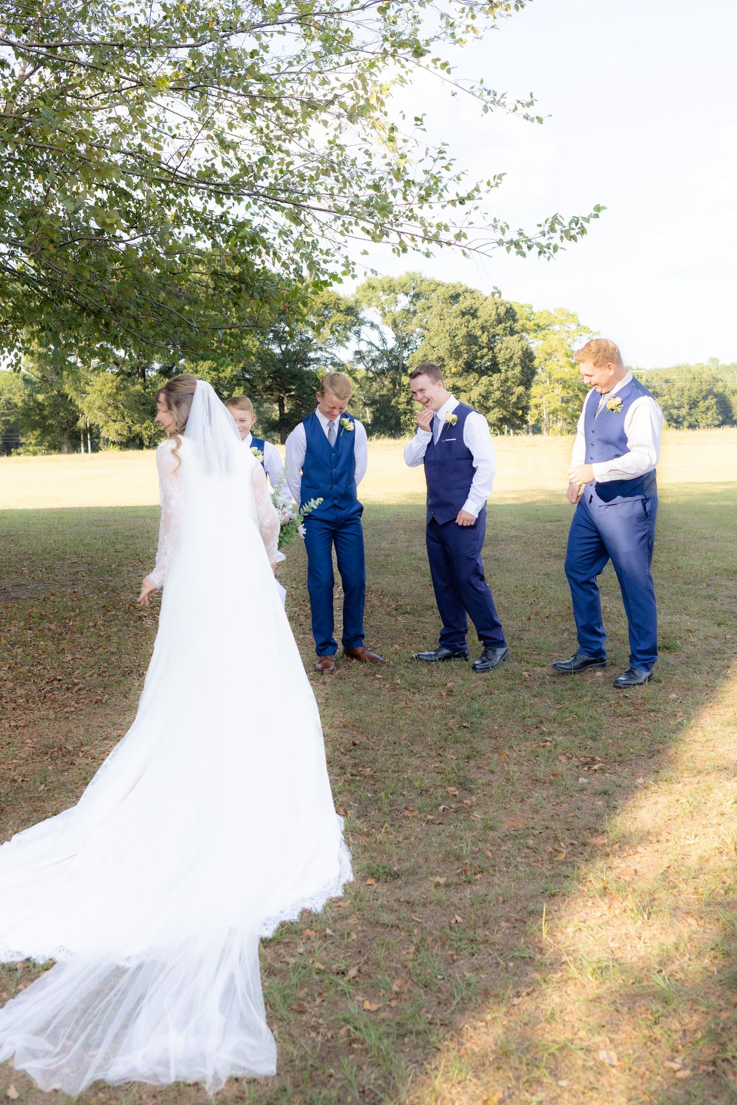 Bride and brothers first look at wedding venue Dalrymple Farms Enterprise, Alabama