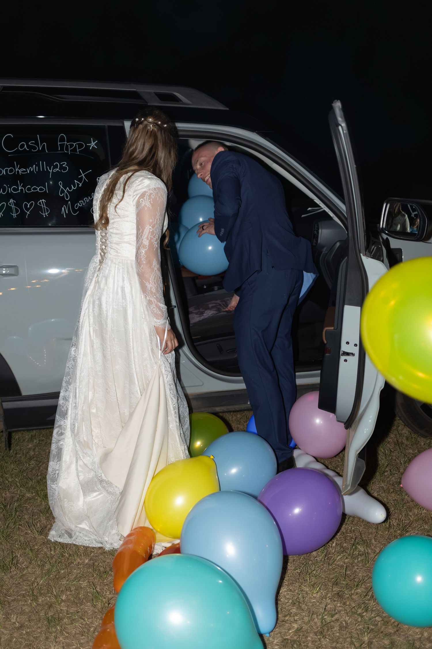 Newlywed couple making a grand exit at Dalrymple Farms Enterprise, Alabama