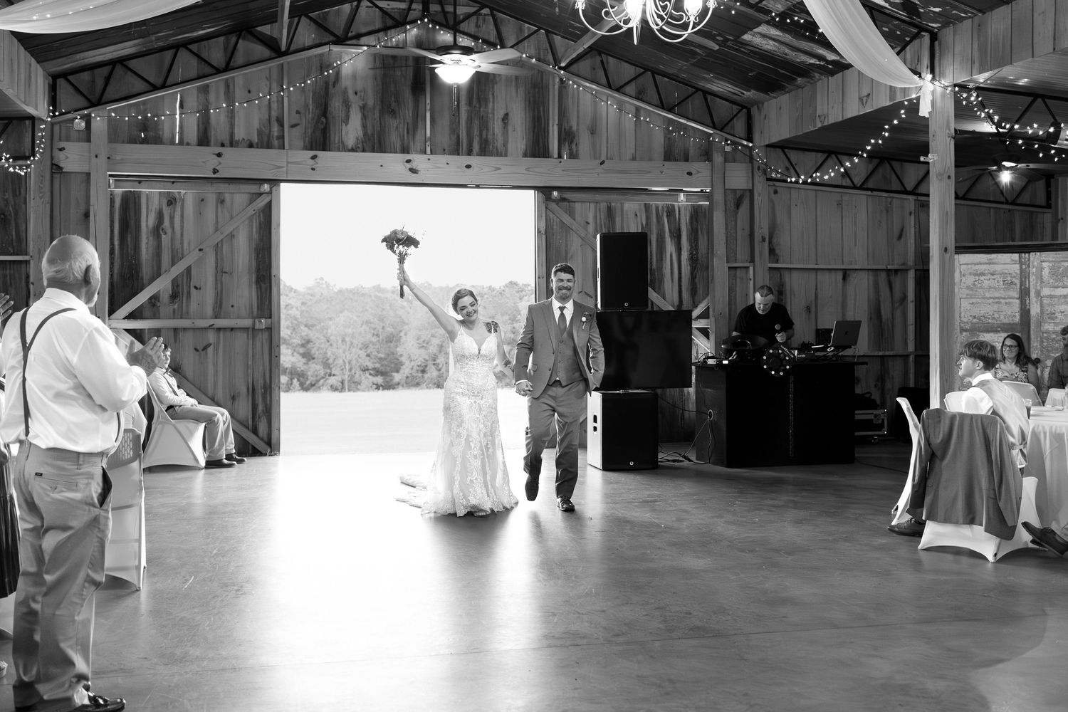 Bride and groom make a grand entrance at Hilltop Acres Wicksburg, Alabama