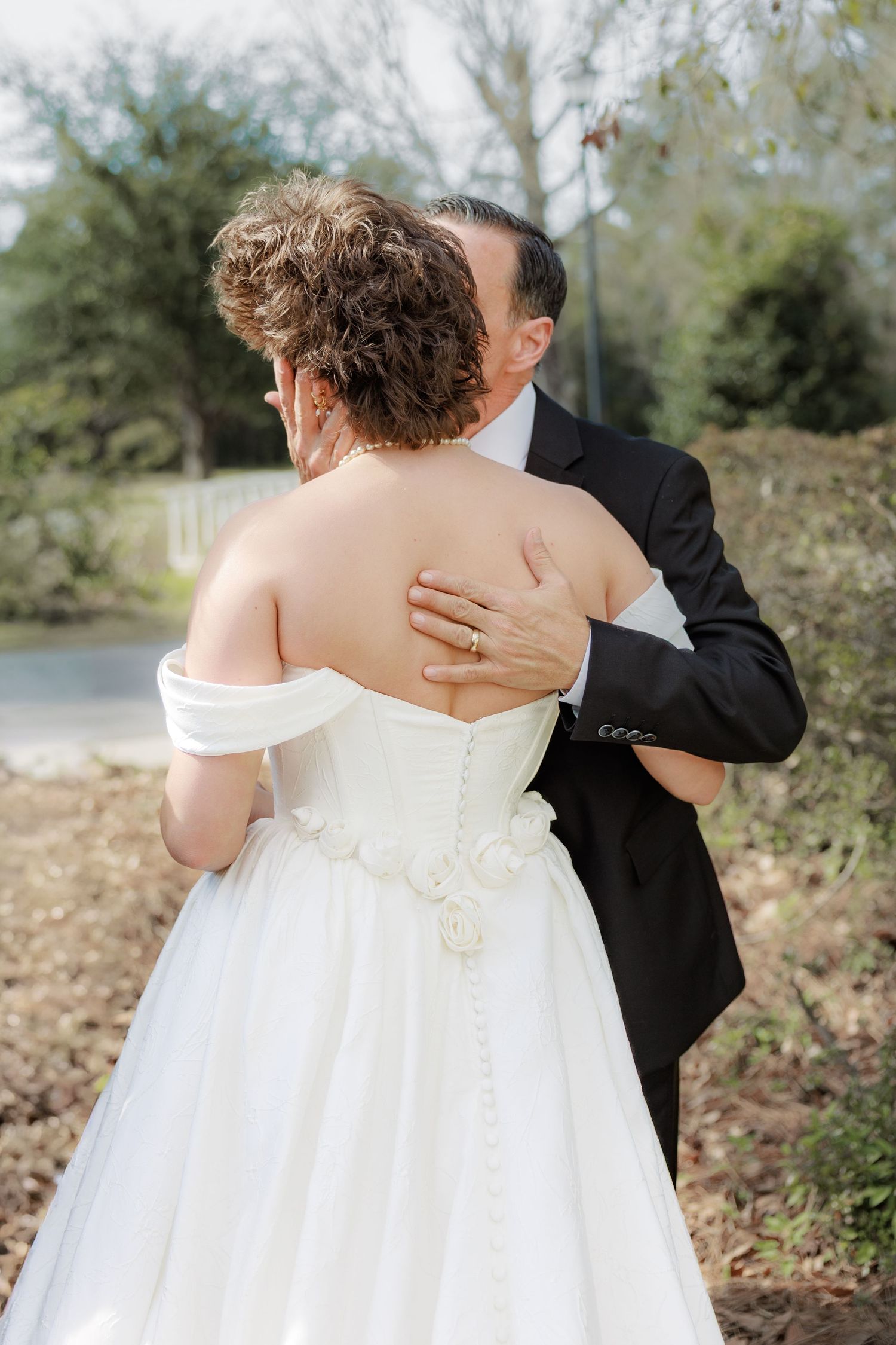 Wedding Parents First Look at Saint Francis at The Point Anglican Church Fairhope, Alabama