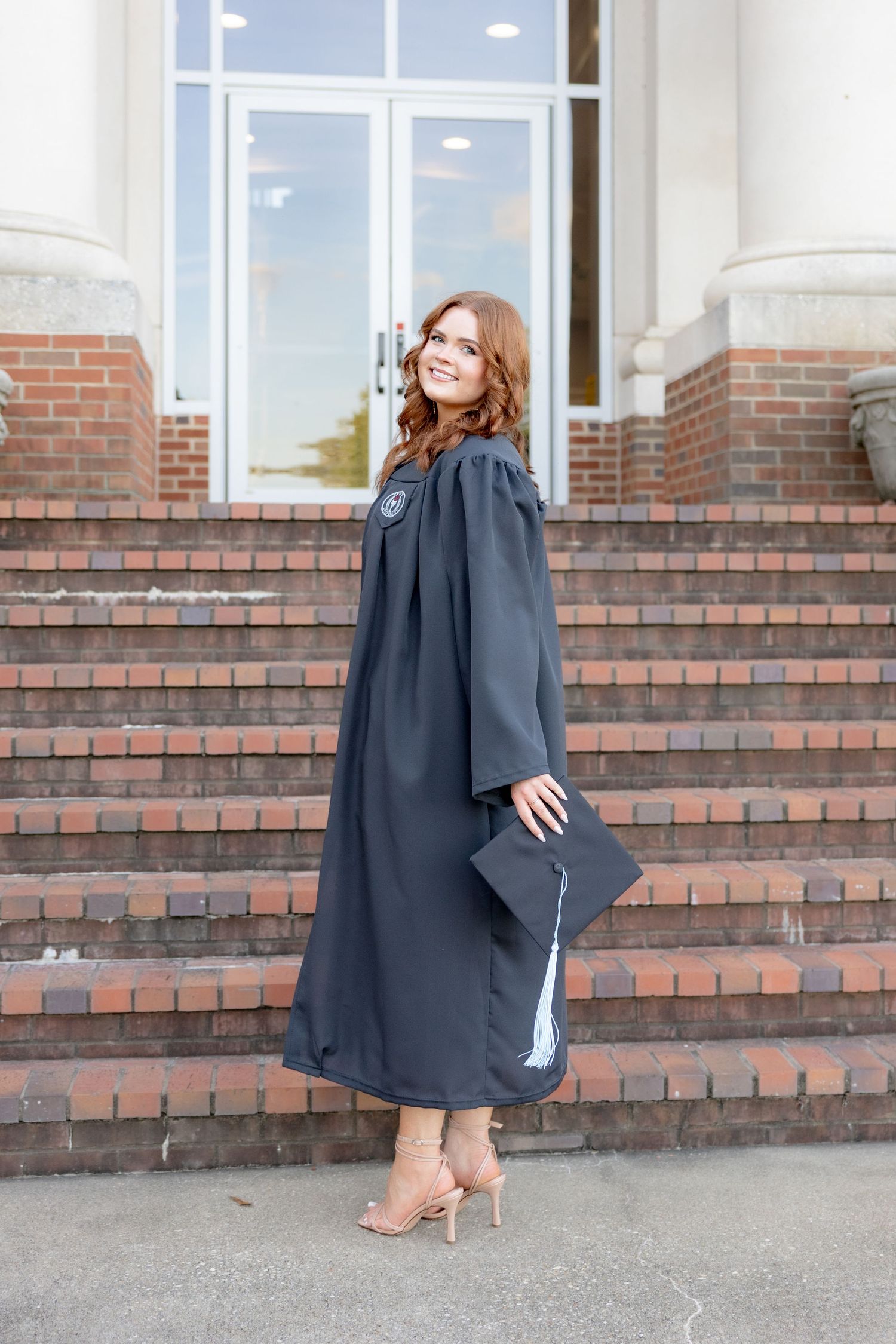 Senior cap and gown portraits at Troy University Dothan Campus