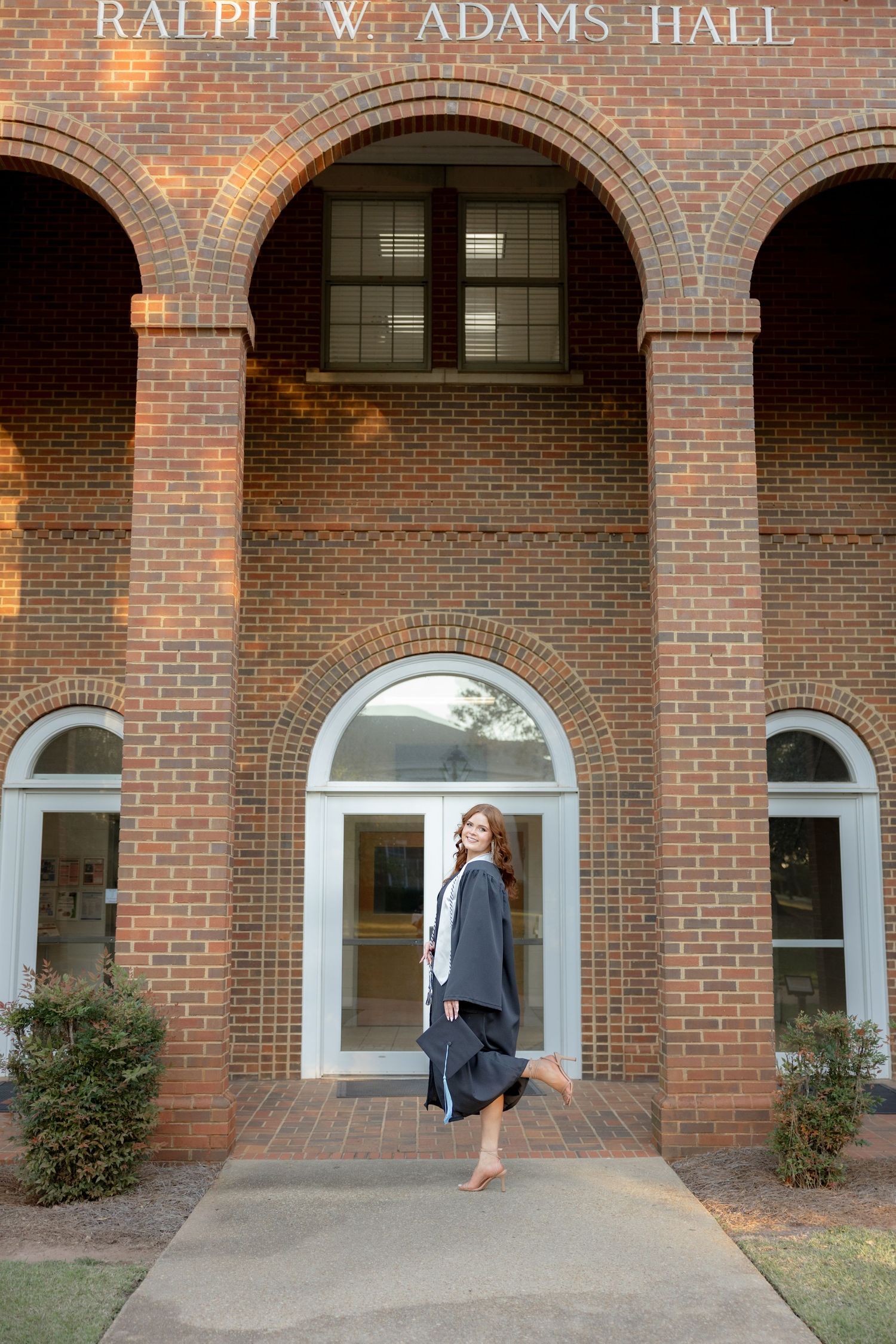 Senior cap and gown portraits at Troy University Dothan Campus