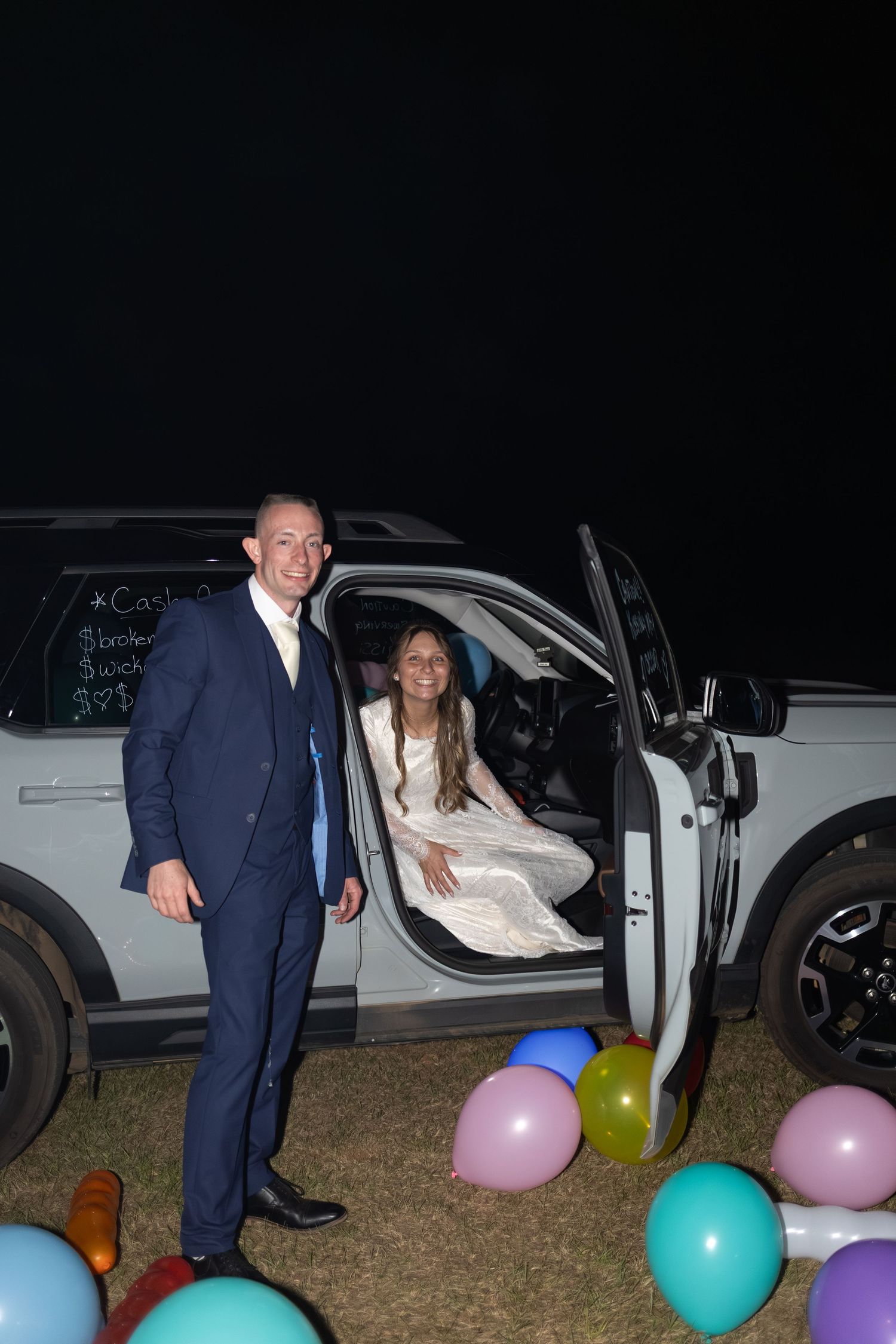 Newlywed couple making a grand exit at Dalrymple Farms Enterprise, Alabama