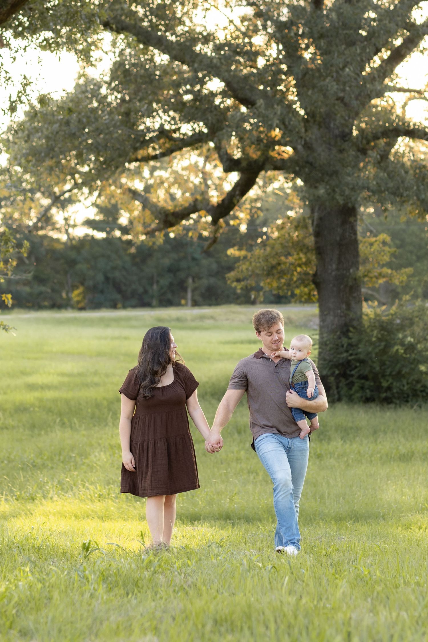 Family Pictures in a grass field at sunset near Dothan, Alabama