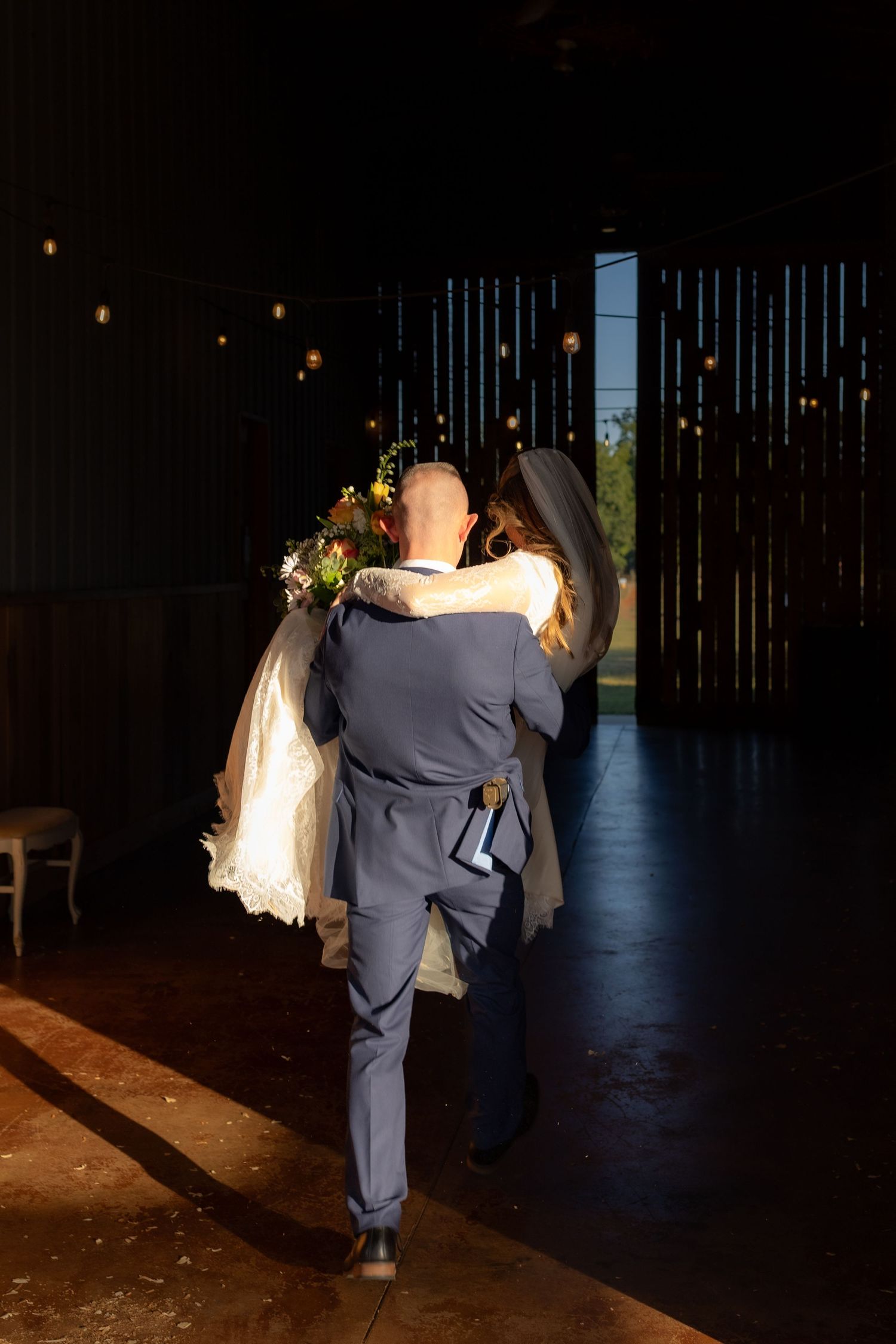 Bride and groom running back up the aisle after getting married at Dalrymple Farms Enterprise, Alabama