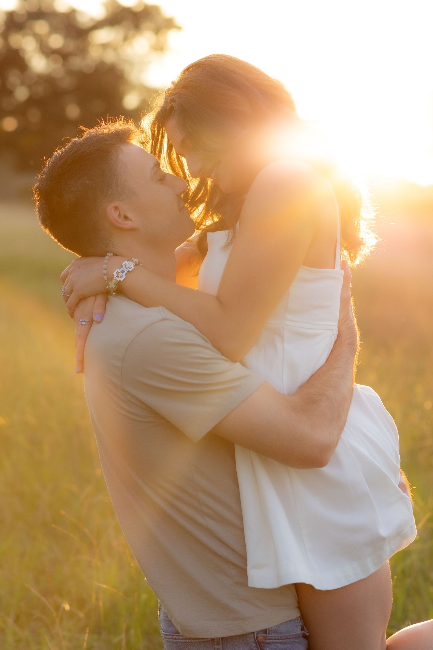Couple photos in a field at sunset near Dothan, Alabama