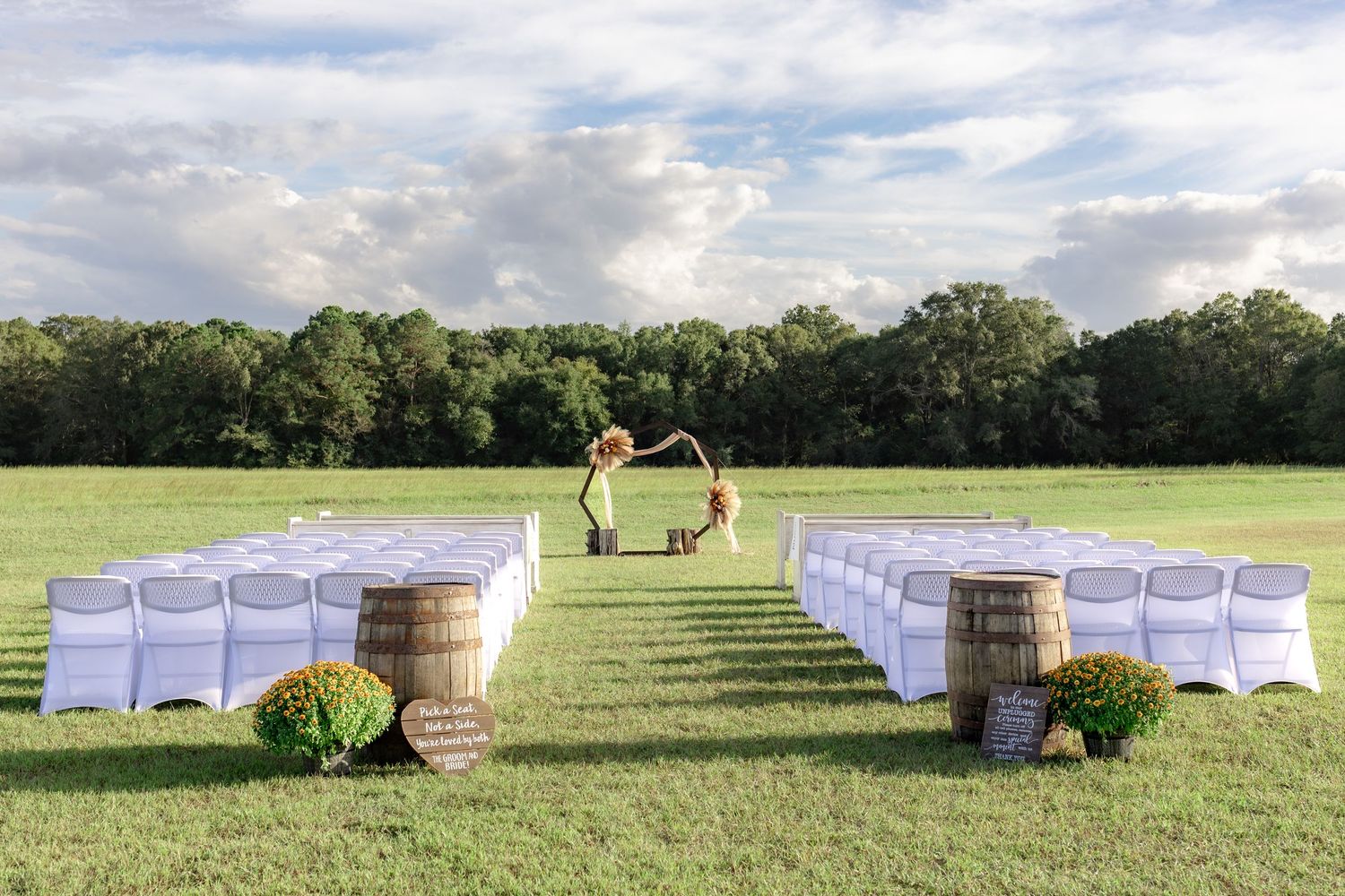 Ceremony site at a wedding at Hilltop Acres Wicksburg, Alabama