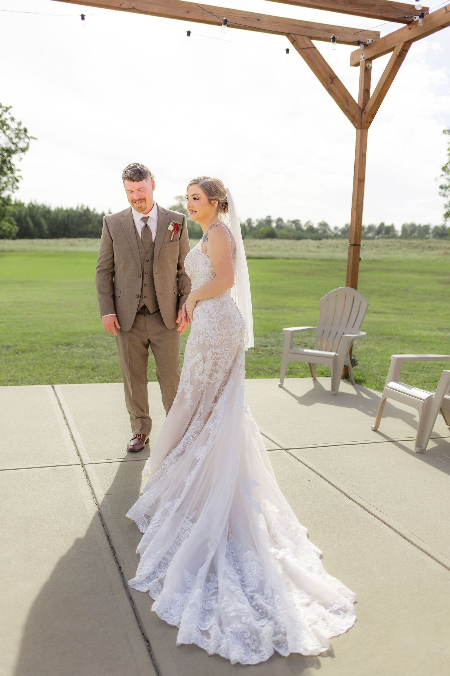 Wedding Groom First Look at Hilltop Acres Wicksburg, Alabama